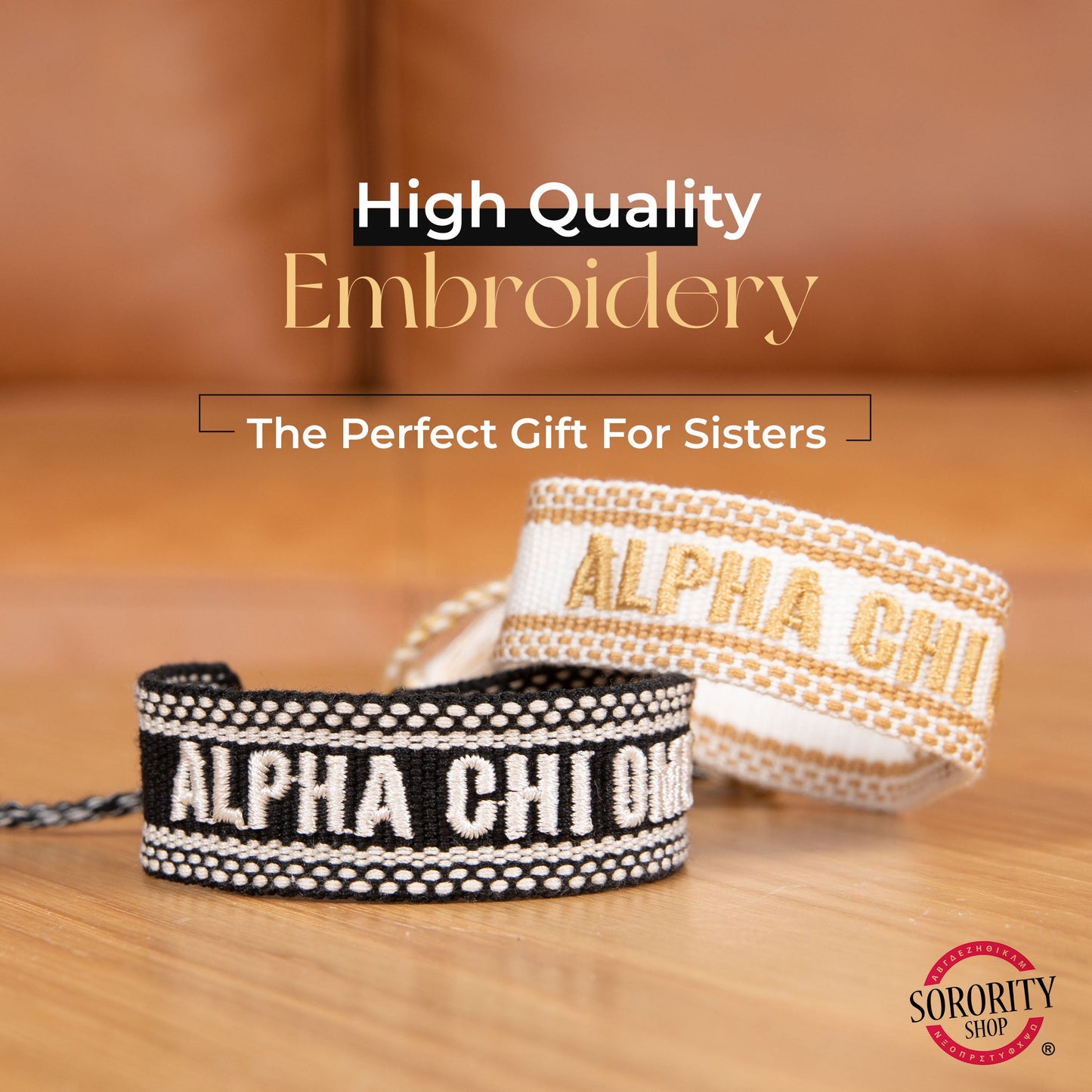 Sigma Delta Tau Woven Bracelet, Black and White Design