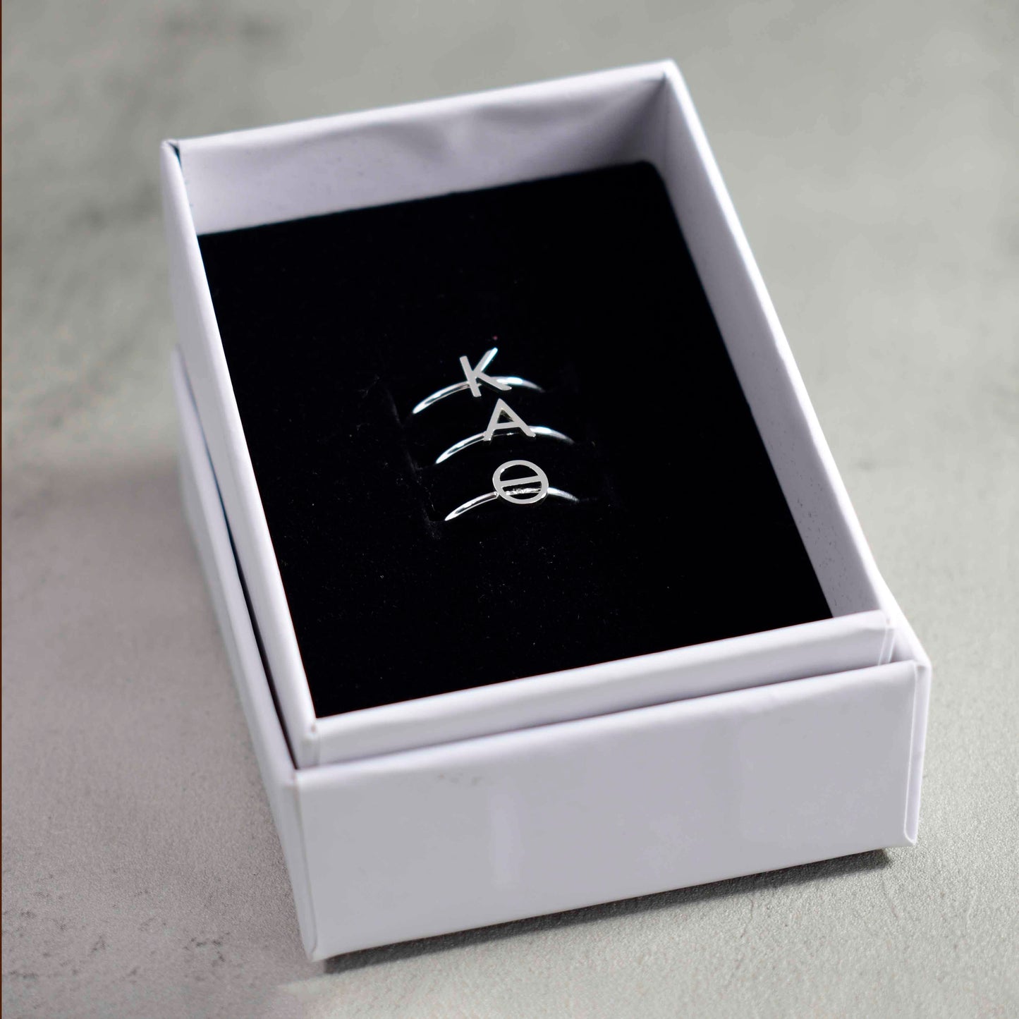 Alpha Xi Delta Silver Stacking Ring Set