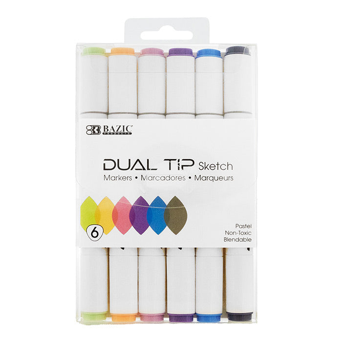 6 Pastel Colors Dual Tip Sketch Markers