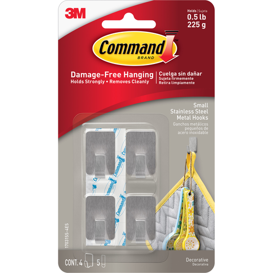 Command Stainless Steel Metal Hooks - 4pk