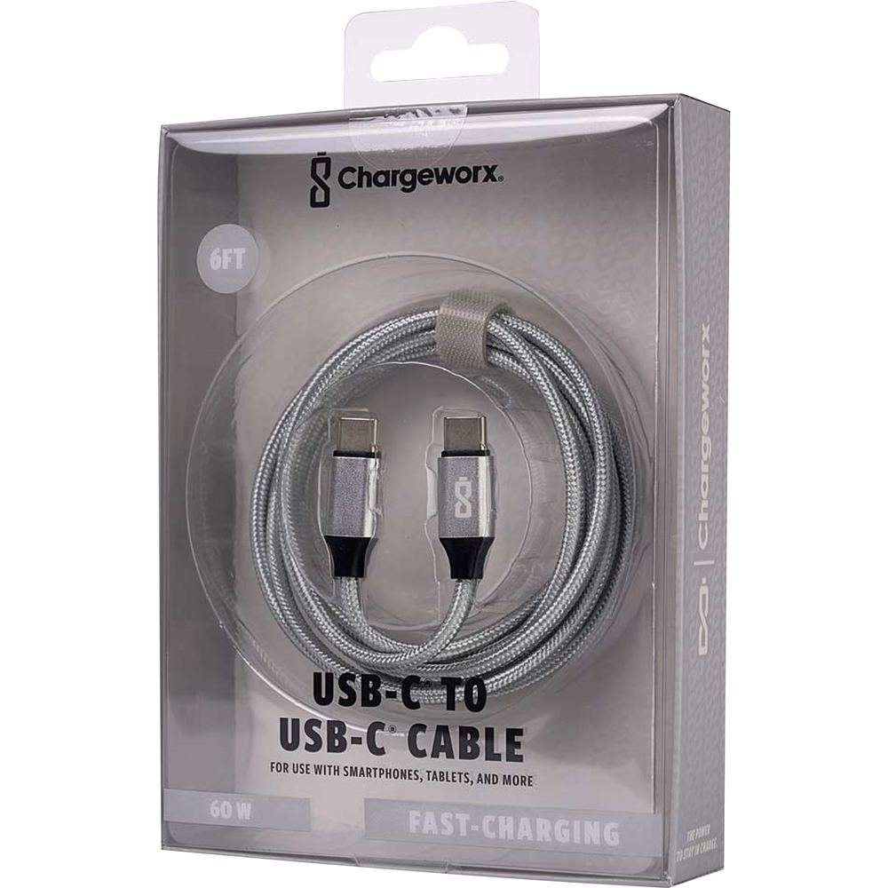 Chargeworx Nylon Tuff PD60 USB Silver Cable