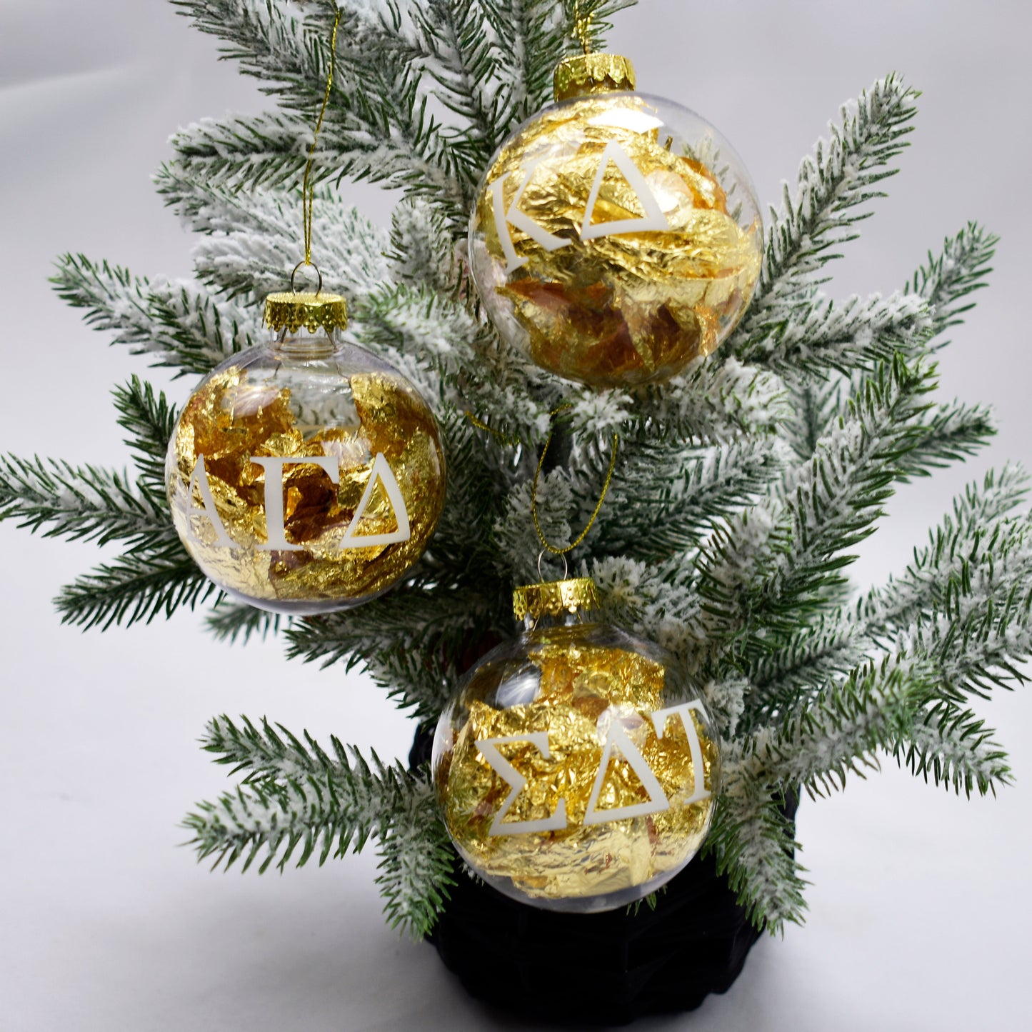 Alpha Sigma Tau Ornament - Clear Plastic Ball Ornament with Gold Foil