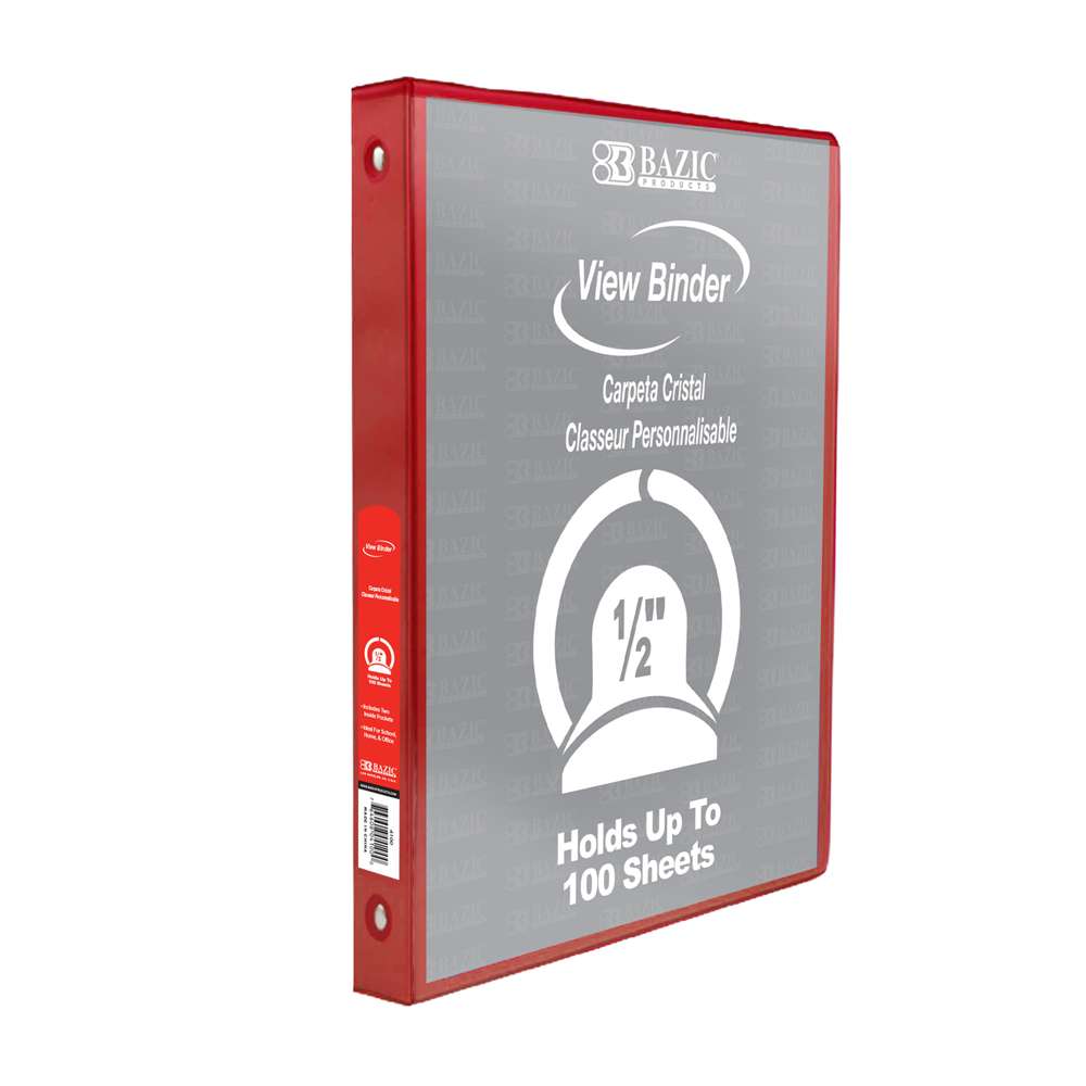 0.5" Red 3-Ring Binder View w/ 2-Pockets