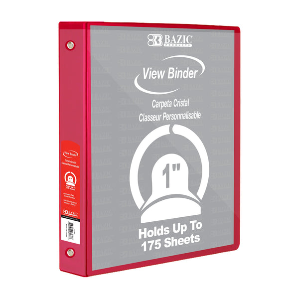 BAZIC 1" Red 3-Ring View Binder w/ 2-Pockets - Virginia Book Company