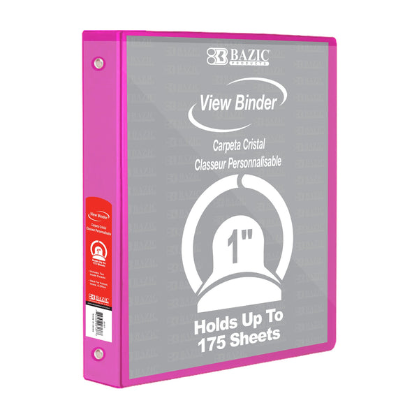 BAZIC 1" Fushia 3-Ring View Binder w/ 2-Pockets - Virginia Book Company