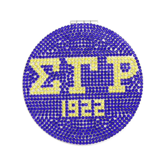 SGRHO Sigma Gamma Rho Sorority Blue and Gold Bling Mirror Compact