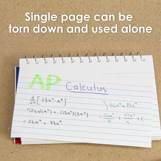 50 Ct. Spiral Bound 3" X 5" Ruled White Index Card