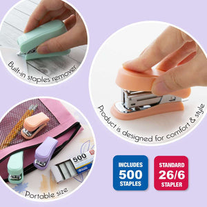 Mini Pastel Color Stapler Standard (26/6) w/ 500 Ct. Staples - Virginia Book Company