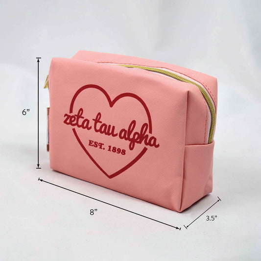 Delta Zeta Pink w/Red Heart Makeup Bag