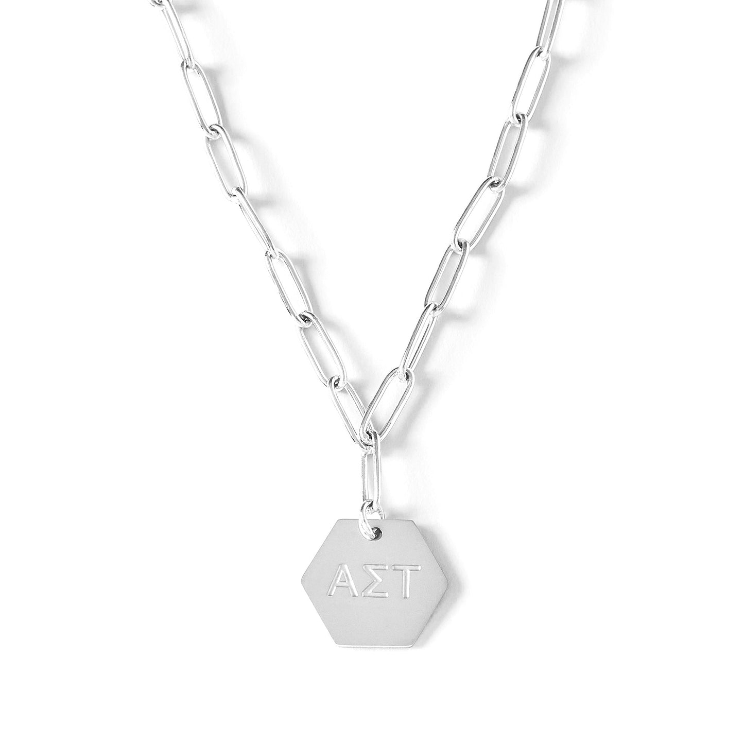 Alpha Sigma Tau Necklace- Silver Paperclip Style with AST Pendant