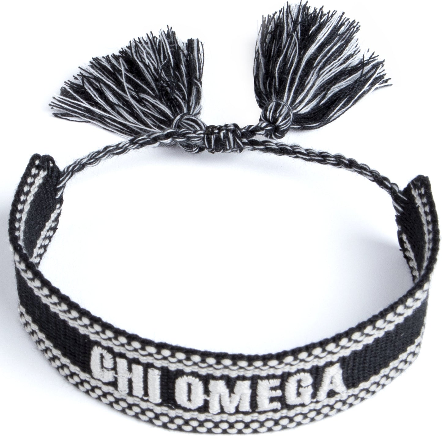 Chi Omega Woven Bracelet, Black and White Design