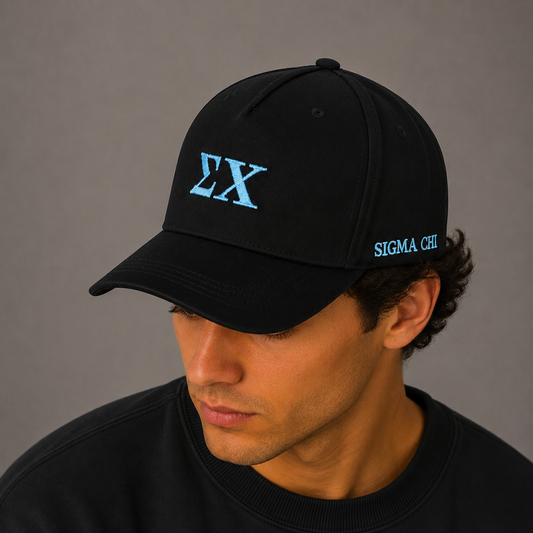 Sigma Chi Baseball Cap- Brushed Cotton 5-Panel Black Hat