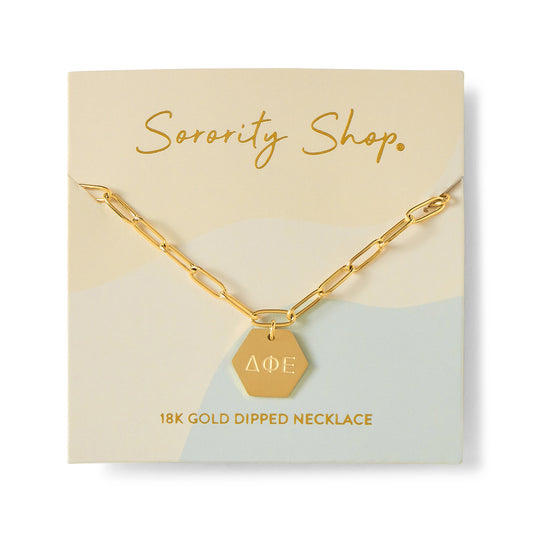 Delta Phi Epsilon Paperclip Necklace with DPE Sorority Pendant