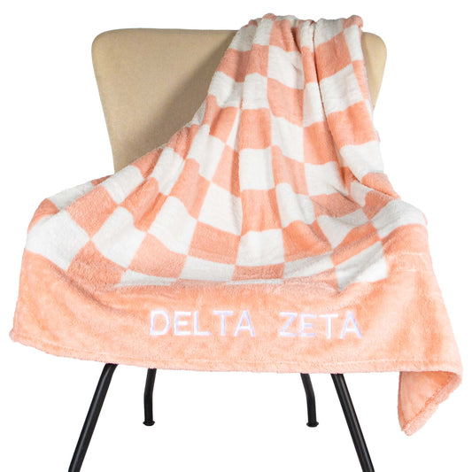 Delta Zeta Blanket - Thick Checkered Sherpa Blanket