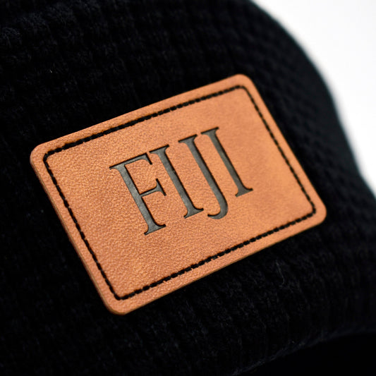 Phi Gamma Delta Fraternity Beanie Hat - Black Winter Hat w/ Greek Letters Patch
