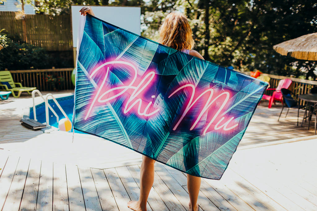 Phi Mu Neon Palm Flag - Virginia Book Company