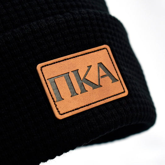 Pi Kappa Alpha Fraternity Beanie Hat - Black Winter Hat w/ Greek Letters Patch