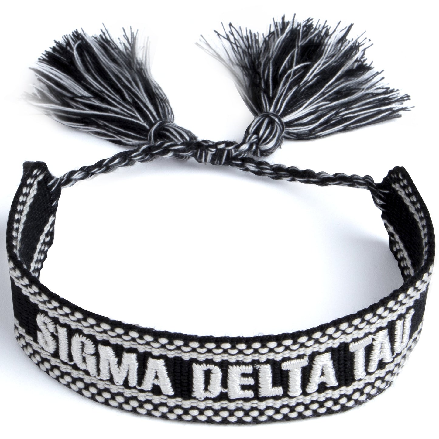 Sigma Delta Tau Woven Bracelet, Black and White Design