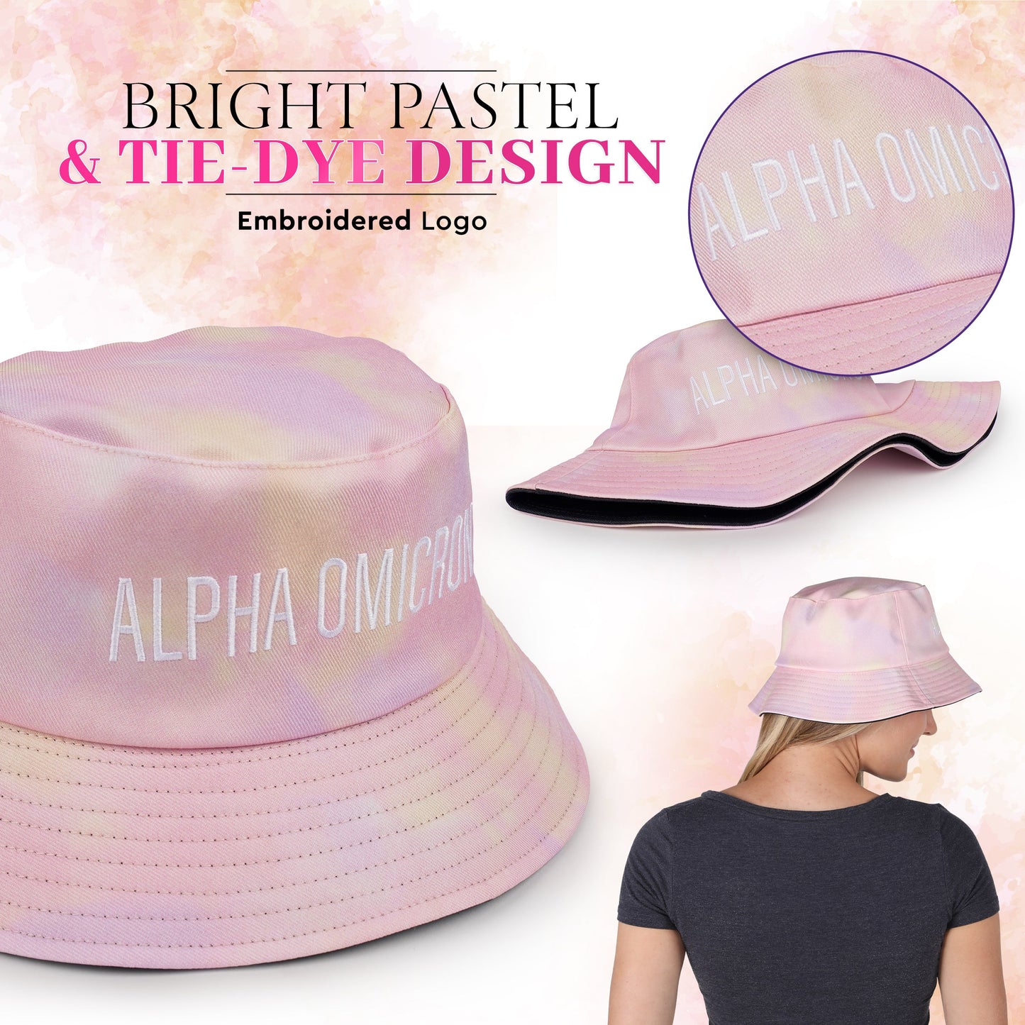 Kappa Kappa Gamma Bucket Hat - Tie Dye Bucket Hat - Embroidered Logo