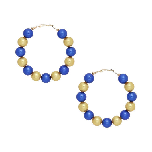 SGRHO Sorority Blue Gold 60mm Pearl Hoop Earrings