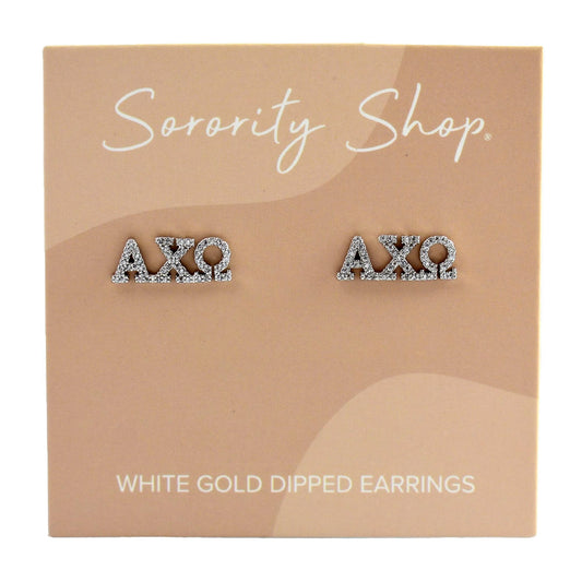 Alpha Chi Omega White Gold Plated Stud Earrings