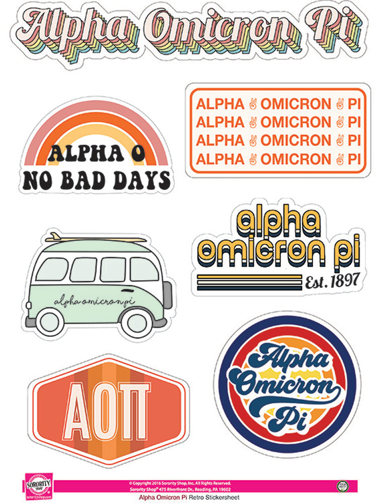 Alpha Omicron Pi <br> Retro Sticker Sheet - Virginia Book Company