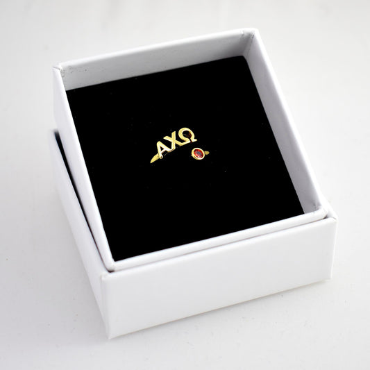 Alpha Chi Omega Ring- Gold Plated with Greek Letters and CZ Gemstone