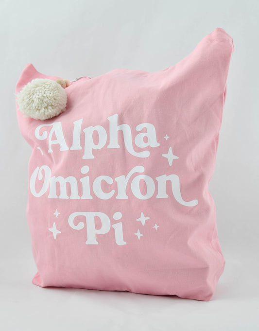 Alpha Omicron Pi Retro Pom Pom Tote Bag - Virginia Book Company
