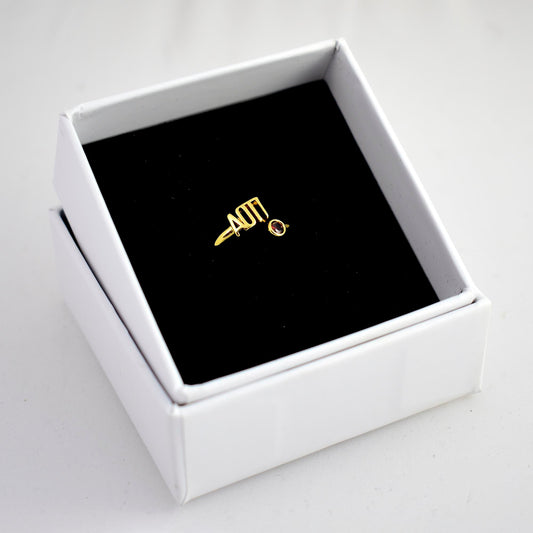 Alpha Omicron Pi Ring- Gold Plated with Greek Letters and CZ Gemstone