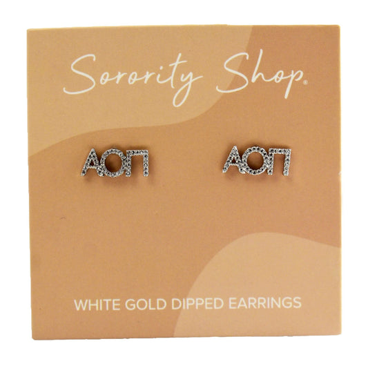 Alpha Omicron Pi White Gold Plated Stud Earrings