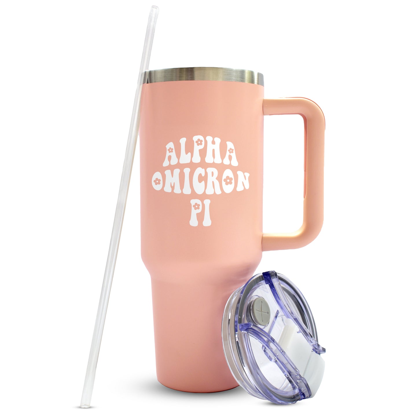 Alpha Omicron Pi Tumbler - 40oz Stainless Steel with Handle