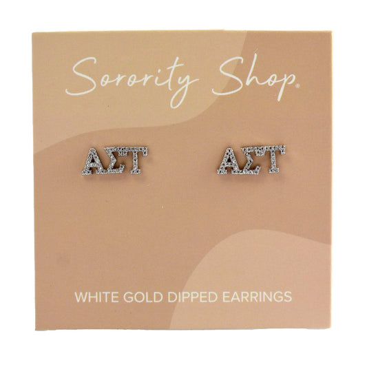 Alpha Sigma Tau White Gold Plated Stud Earrings