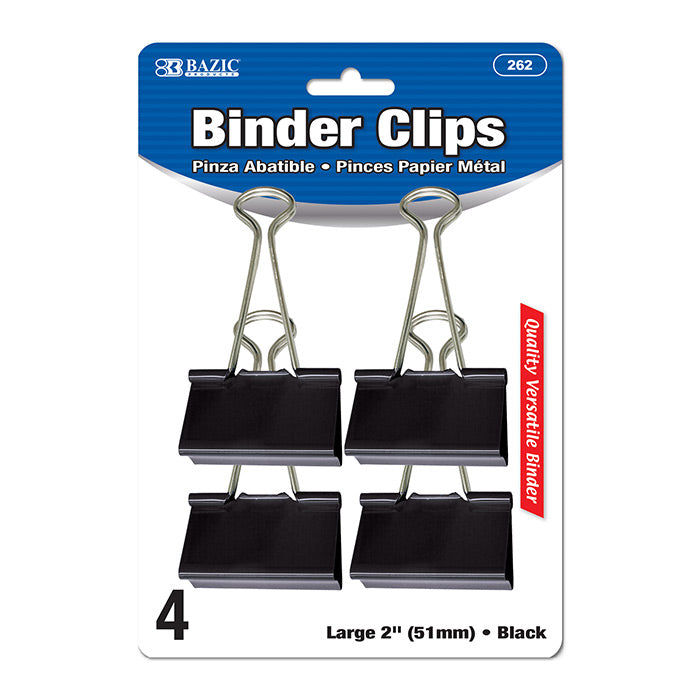 Large 2" (51mm) Black Binder Clip (4/Pack)