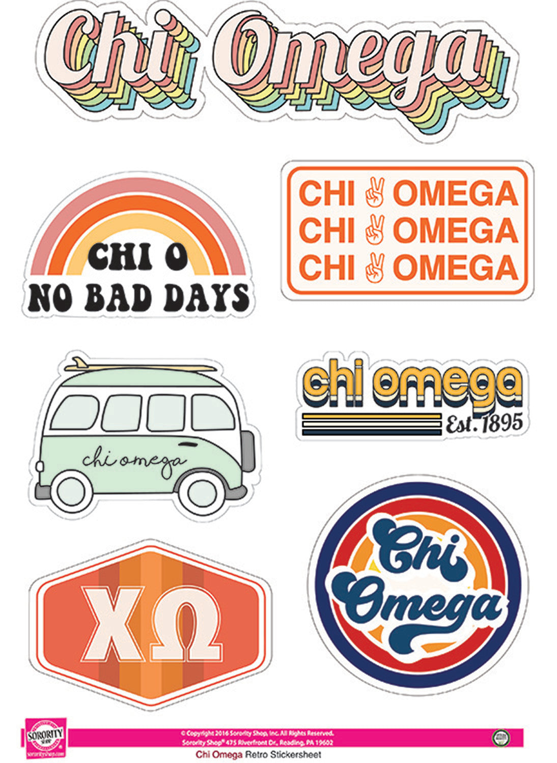 Chi Omega <br> Retro Sticker Sheet