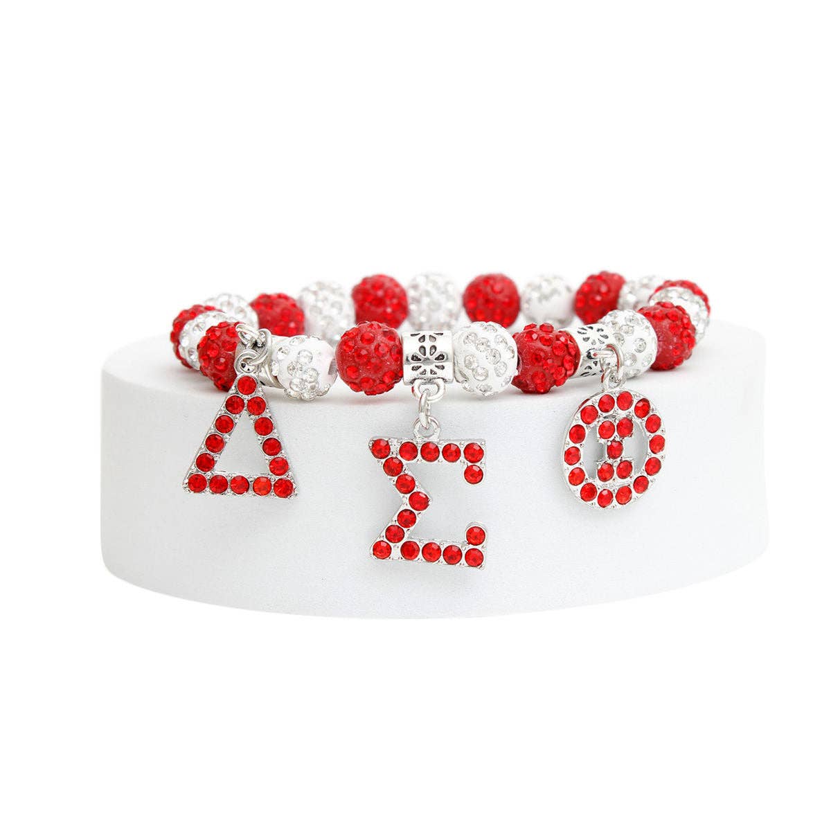 DST Delta Sigma Theta Sorority Red White Bling Letter Bracelet