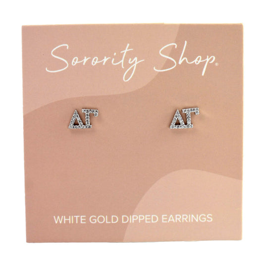Delta Gamma White Gold Plated Stud Earrings