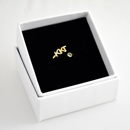 Kappa Kappa Gamma Ring- Gold Plated with Greek Letters and CZ Gemstone