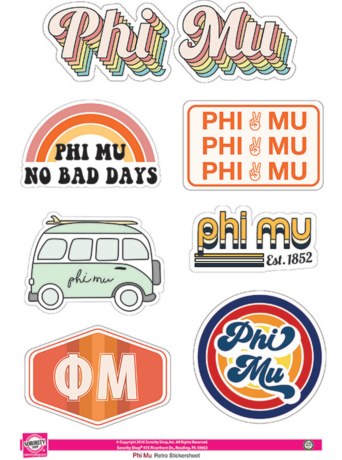Phi Mu <br> Retro Sticker Sheet - Virginia Book Company