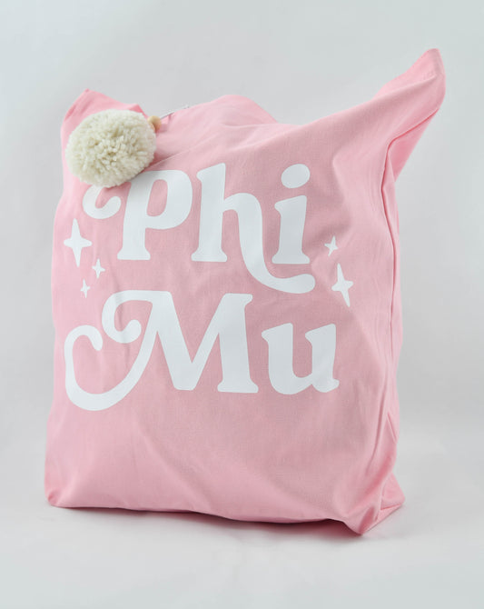 Phi Mu Retro Pom Pom Tote Bag - Virginia Book Company