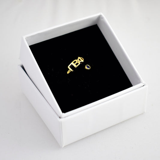 Pi Beta Phi Ring- Gold Plated with Greek Letters and CZ Gemstone