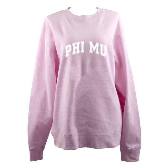 Phi Mu Sweatshirt- Crewneck Varsity Letters Design
