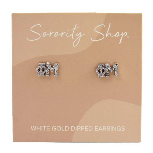 Phi Mu White Gold Plated Stud Earrings