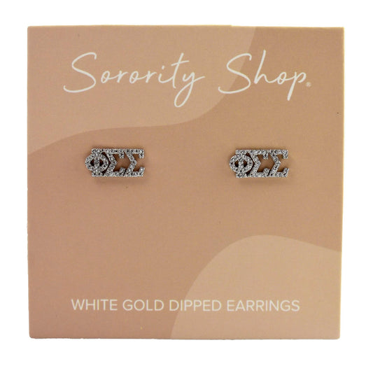 Phi Sigma Sigma White Gold Plated Stud Earrings