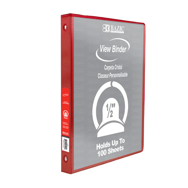 1/2" Red 3-Ring View Binder w/ 2-Pockets