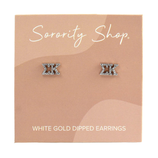Sigma Kappa White Gold Plated Stud Earrings
