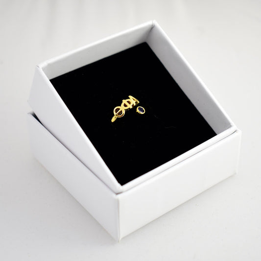 Theta Phi Alpha Ring- Gold Plated with Greek Letters and CZ Gemstone