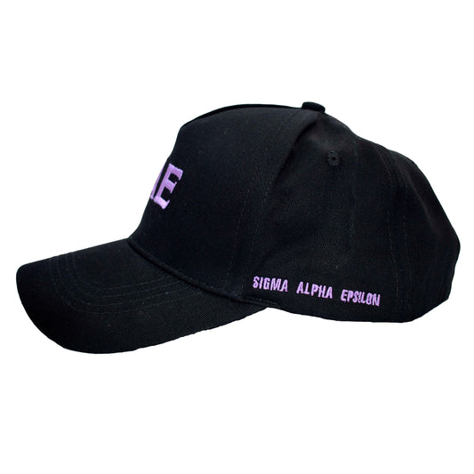 Sigma Alpha Epsilon Baseball Cap- Brushed Cotton 5-Panel Black Hat