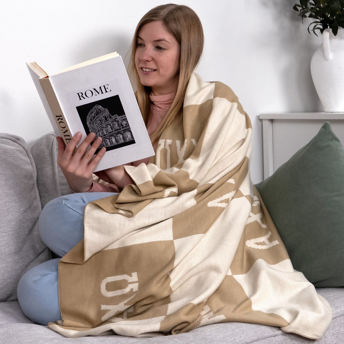 Alpha Phi Blanket - Acrylic Knit Checkered Blanket