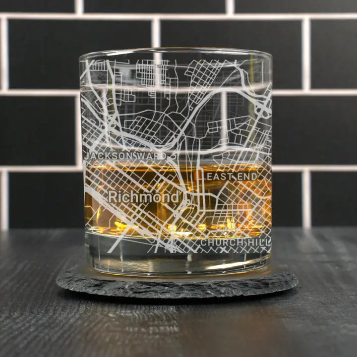 Richmond Va - Street Map - Engraved Whiskey Glass