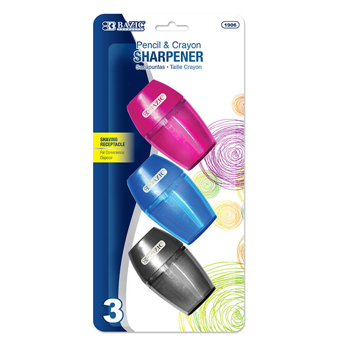 BAZIC Single Hole Sharpener w/ Receptacle (3/pack) - Virginia Book Company